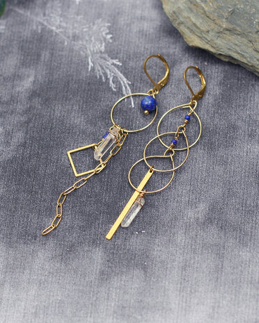 Lapis lazuli gouden cirkels oorbellen