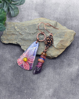 Amethist Bloemen boho oorbellen