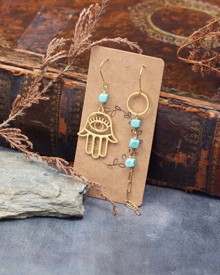 Turquoise Hamsa hand oorbellen